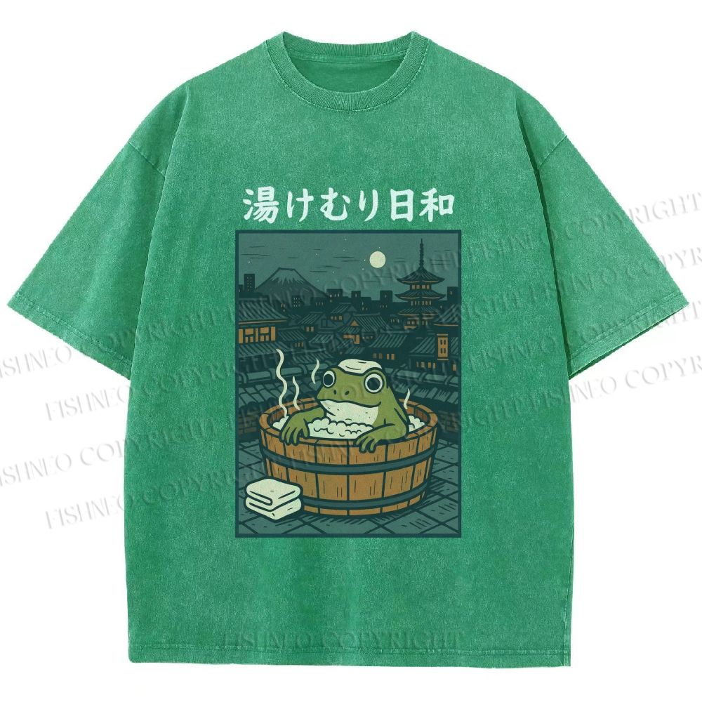 Unisex Foggy Day Spa Toad Printed Washed Tee
