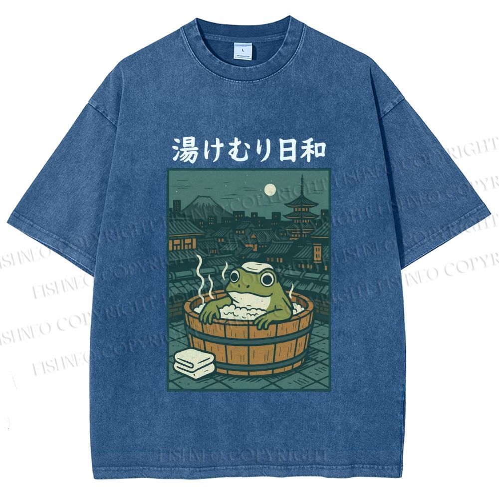 Unisex Foggy Day Spa Toad Printed Washed Tee