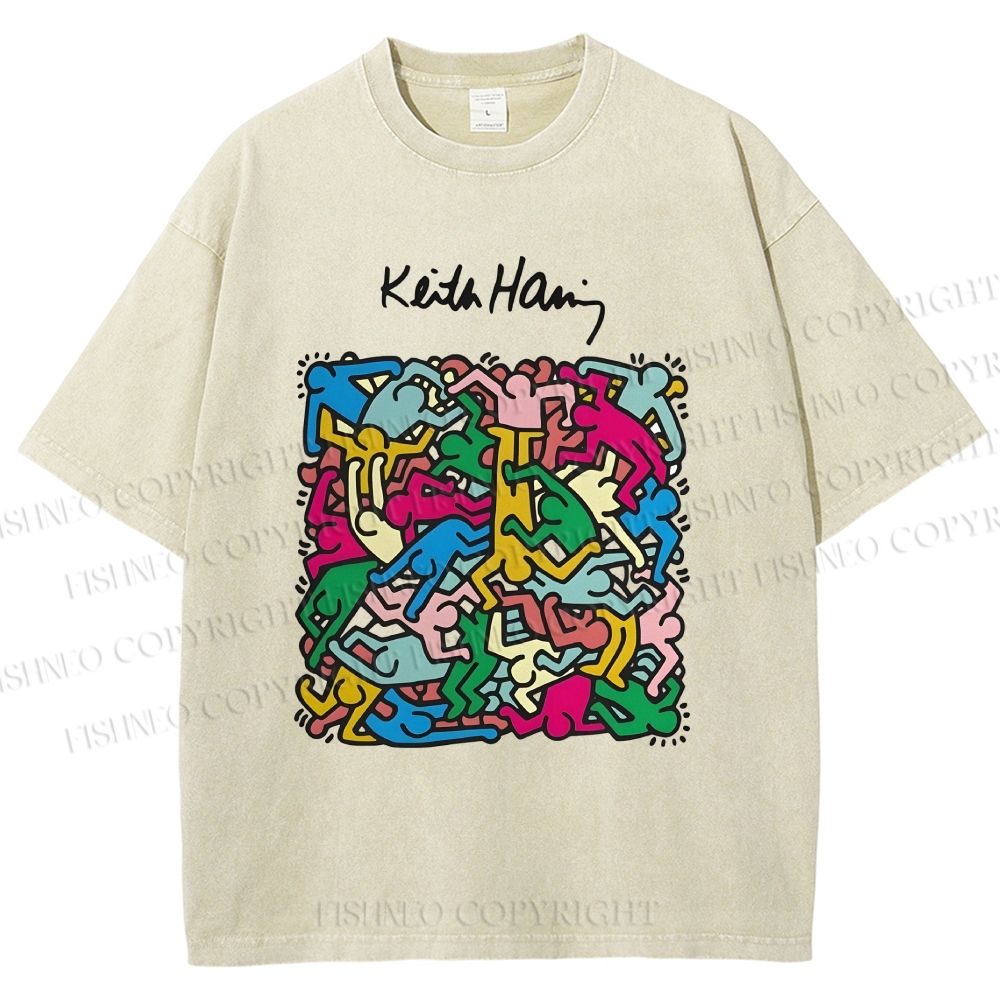 Unisex Keith Haring Pop Art Printed Washed Tee