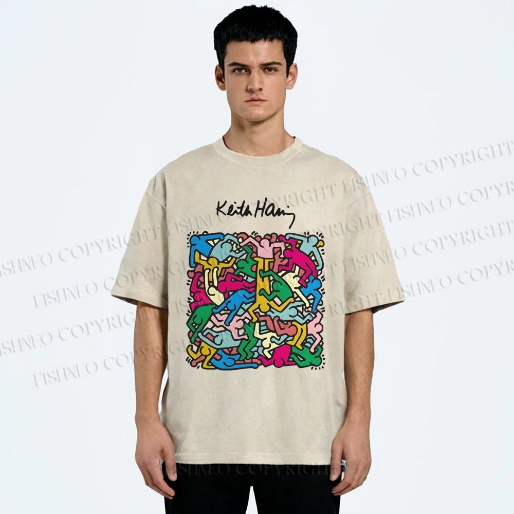 Unisex Keith Haring Pop Art Printed Washed Tee