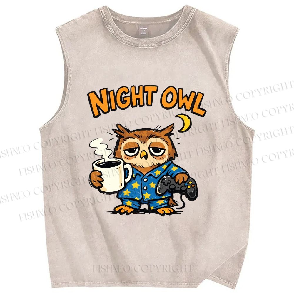 Unisex Night Owl Stay Up Printed Washed Tank Top