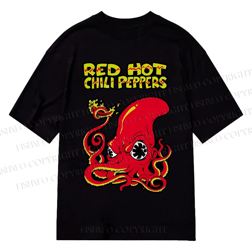 Unisex Octopus Red Hot Chili Pepper Classic Cotton Printed T-shirt