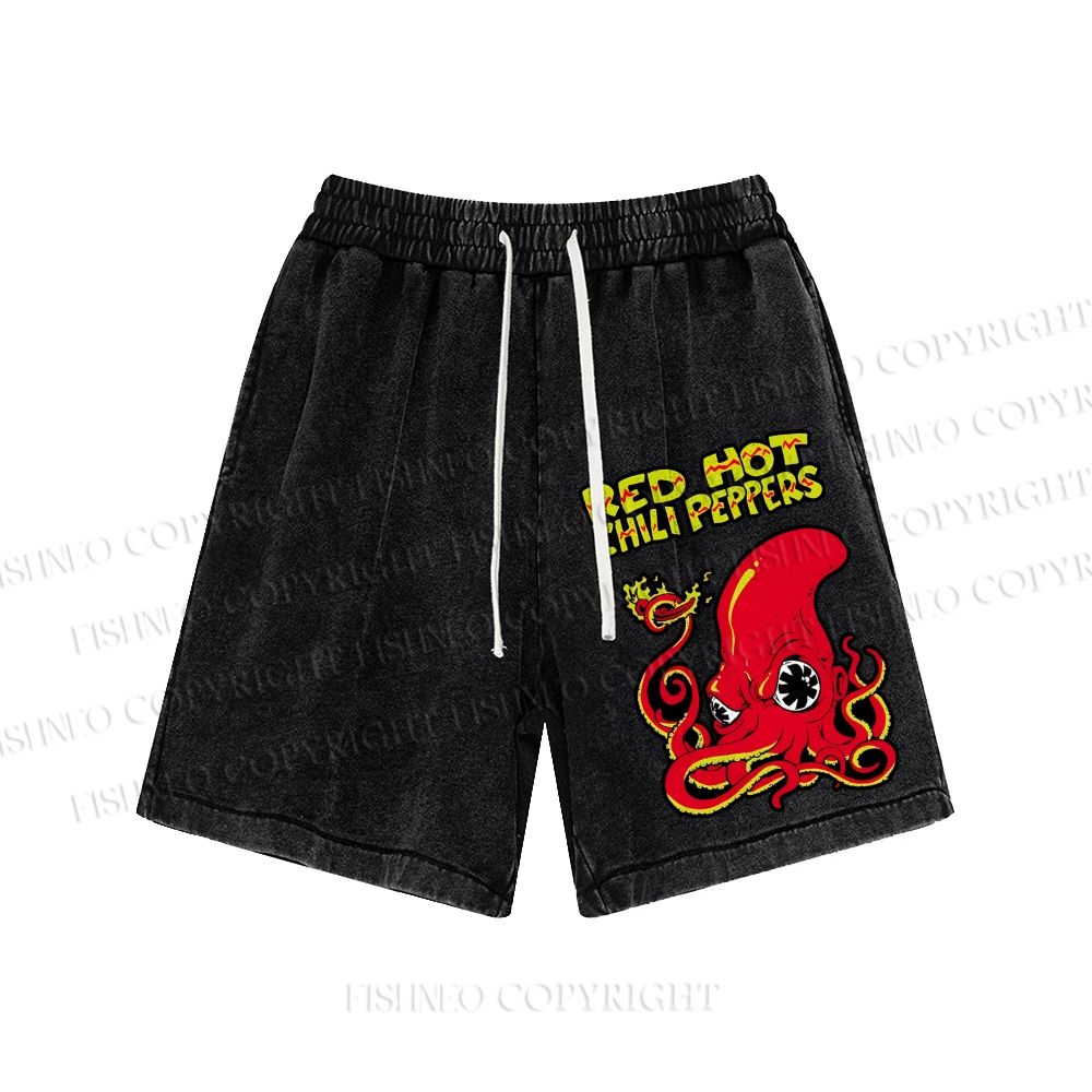 Unisex Octopus Red Hot Chili Pepper Washed Shorts