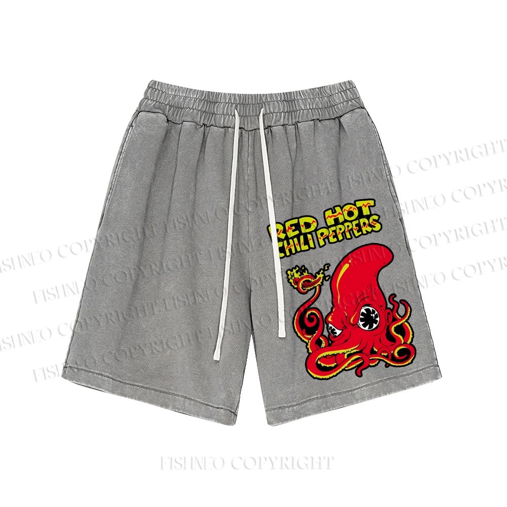 Unisex Octopus Red Hot Chili Pepper Washed Shorts