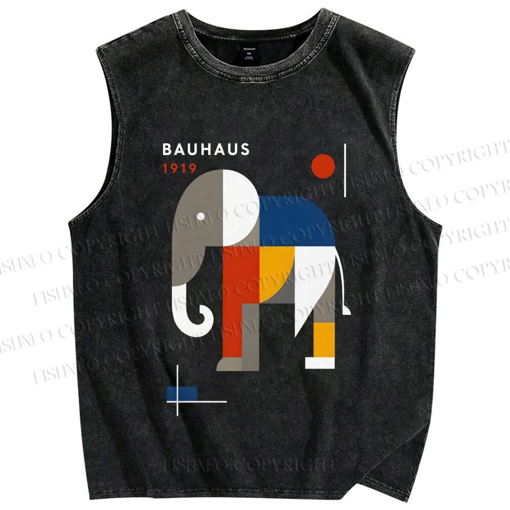 Unisex Bauhaus Elephant Printed Washed Tank Top