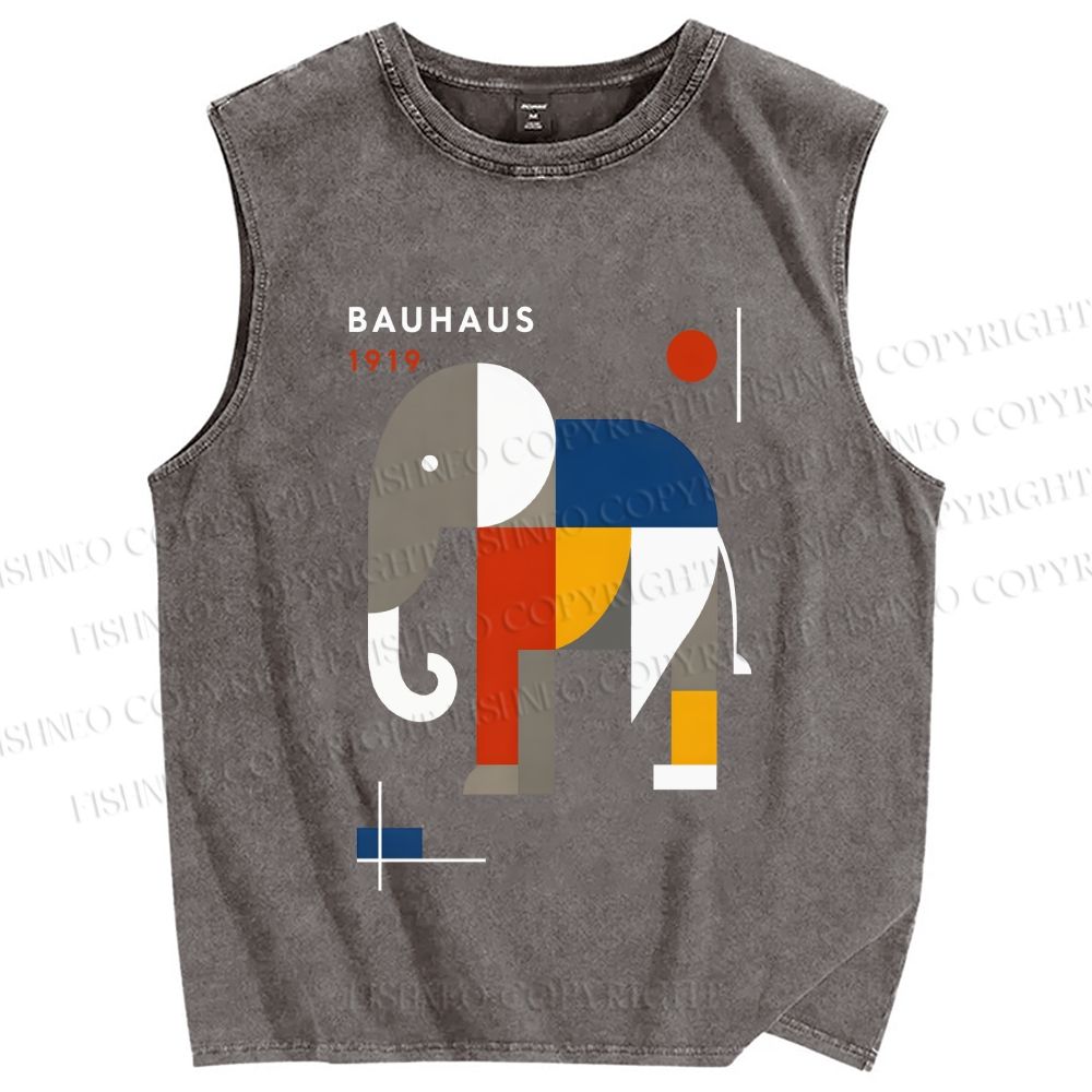 Unisex Bauhaus Elephant Printed Washed Tank Top