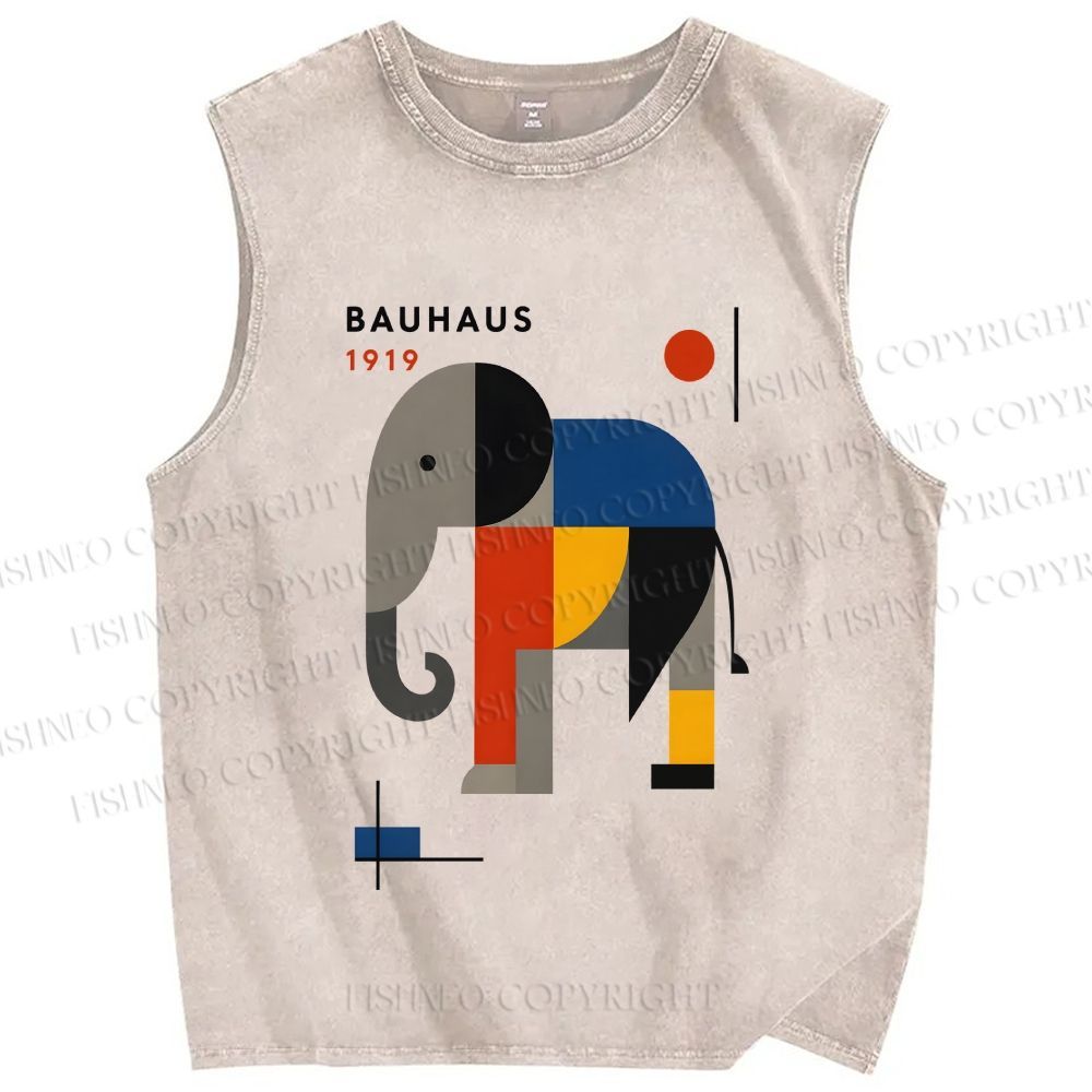 Unisex Bauhaus Elephant Printed Washed Tank Top