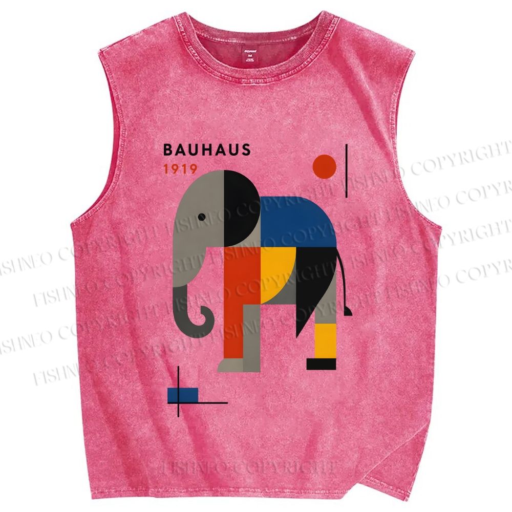 Unisex Bauhaus Elephant Printed Washed Tank Top
