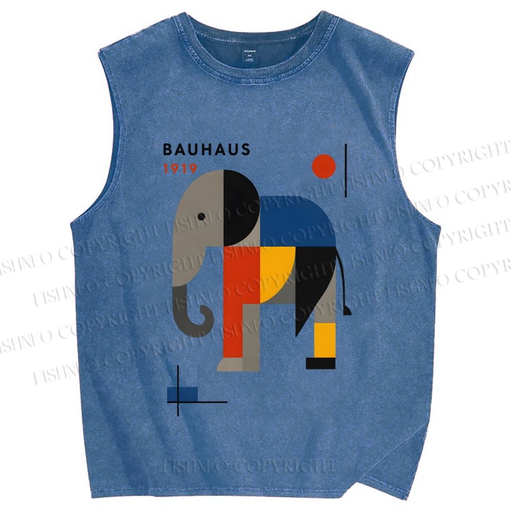 Unisex Bauhaus Elephant Printed Washed Tank Top