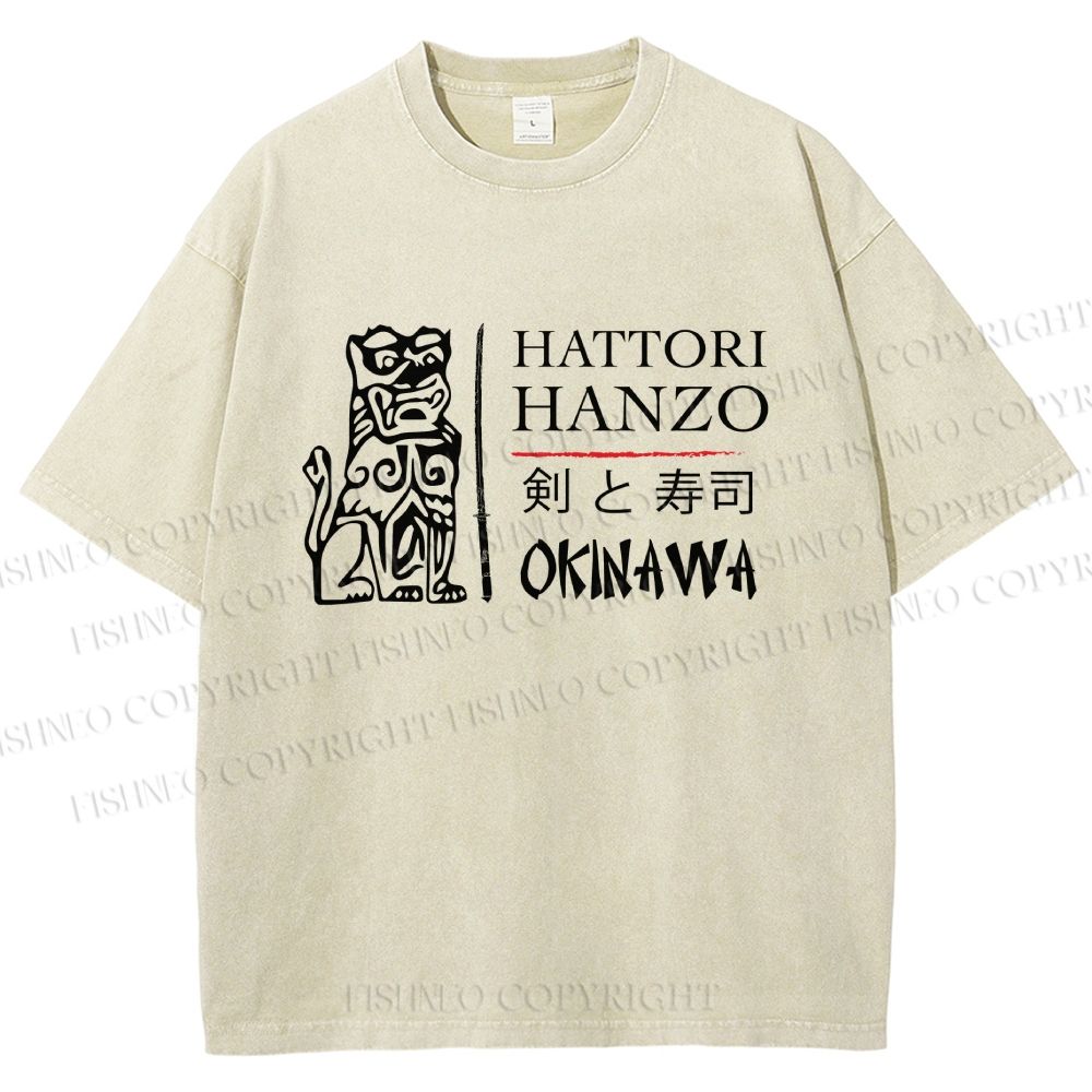 Unisex Kill Bill Hattori Hanzo Sword and Sushi Printed Washed Tee