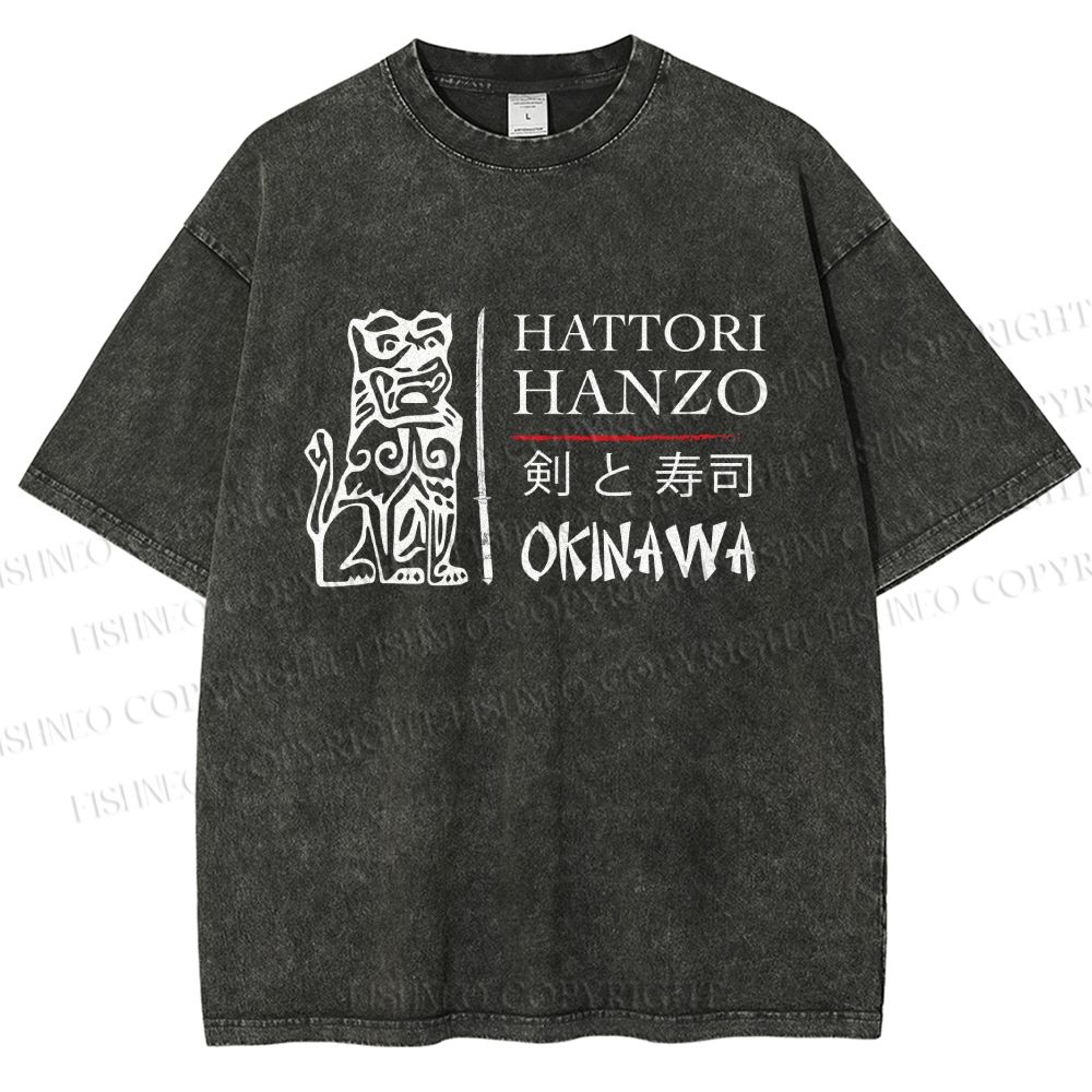 Unisex Kill Bill Hattori Hanzo Sword and Sushi Printed Washed Tee