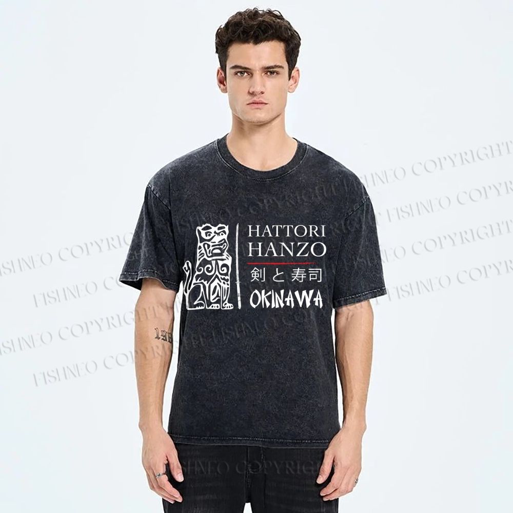 Unisex Kill Bill Hattori Hanzo Sword and Sushi Printed Washed Tee