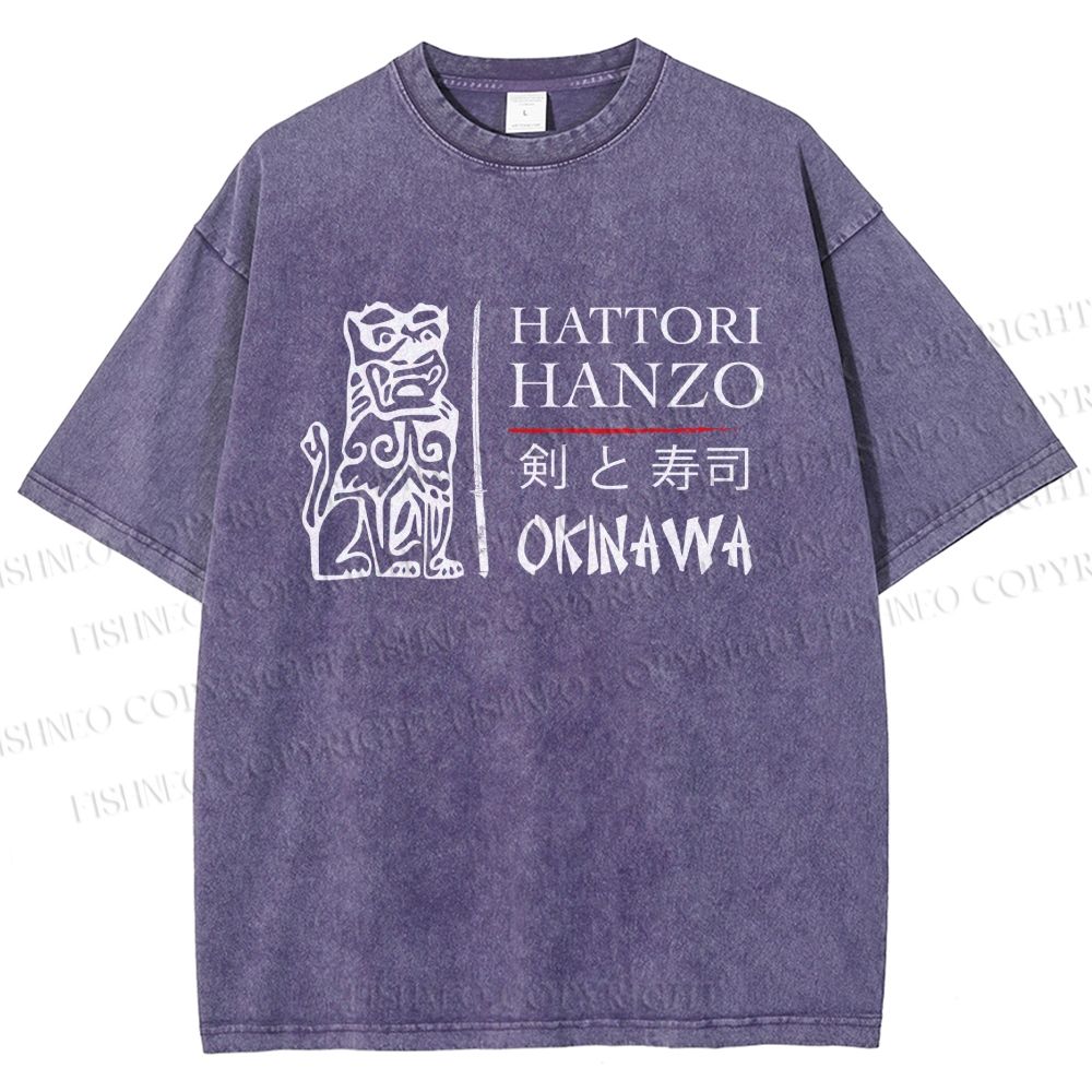 Unisex Kill Bill Hattori Hanzo Sword and Sushi Printed Washed Tee