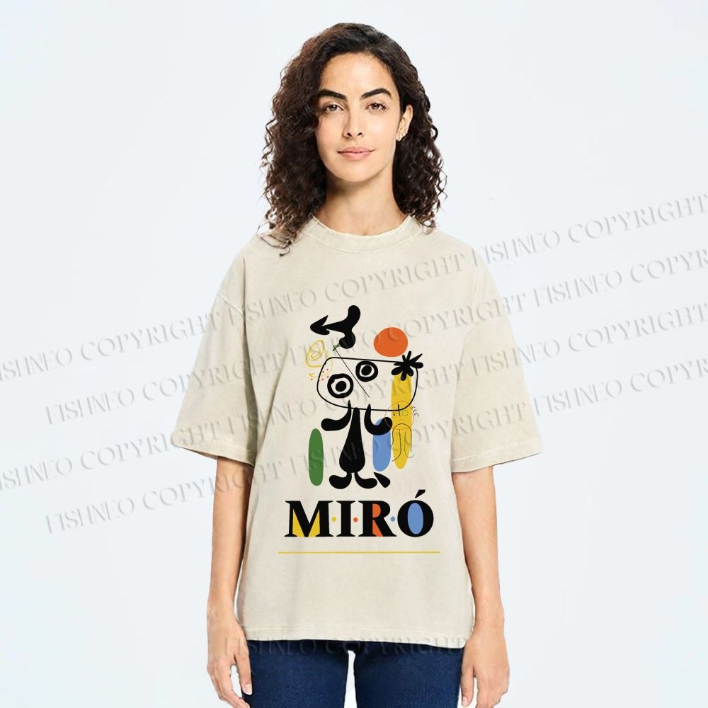 Unisex Joan Miró Style Dog Printed Washed Tee