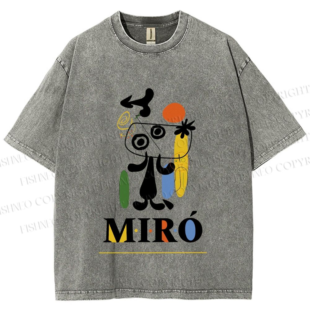Unisex Joan Miró Style Dog Printed Washed Tee