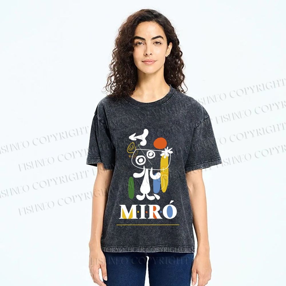 Unisex Joan Miró Style Dog Printed Washed Tee