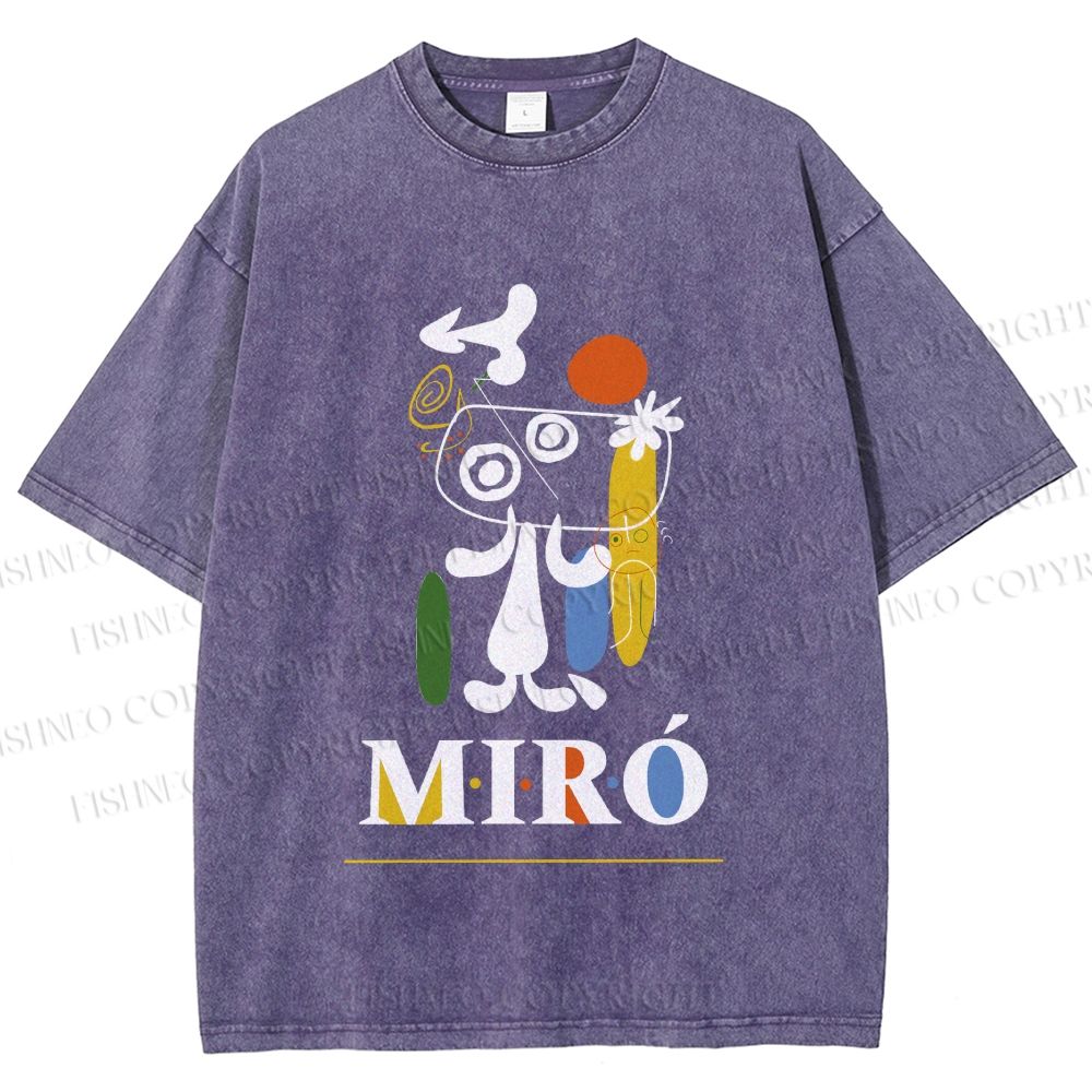 Unisex Joan Miró Style Dog Printed Washed Tee
