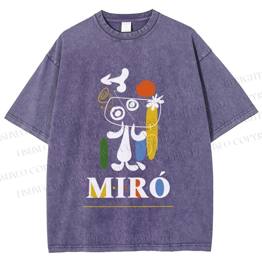 Unisex Joan Miró Style Dog Printed Washed Tee