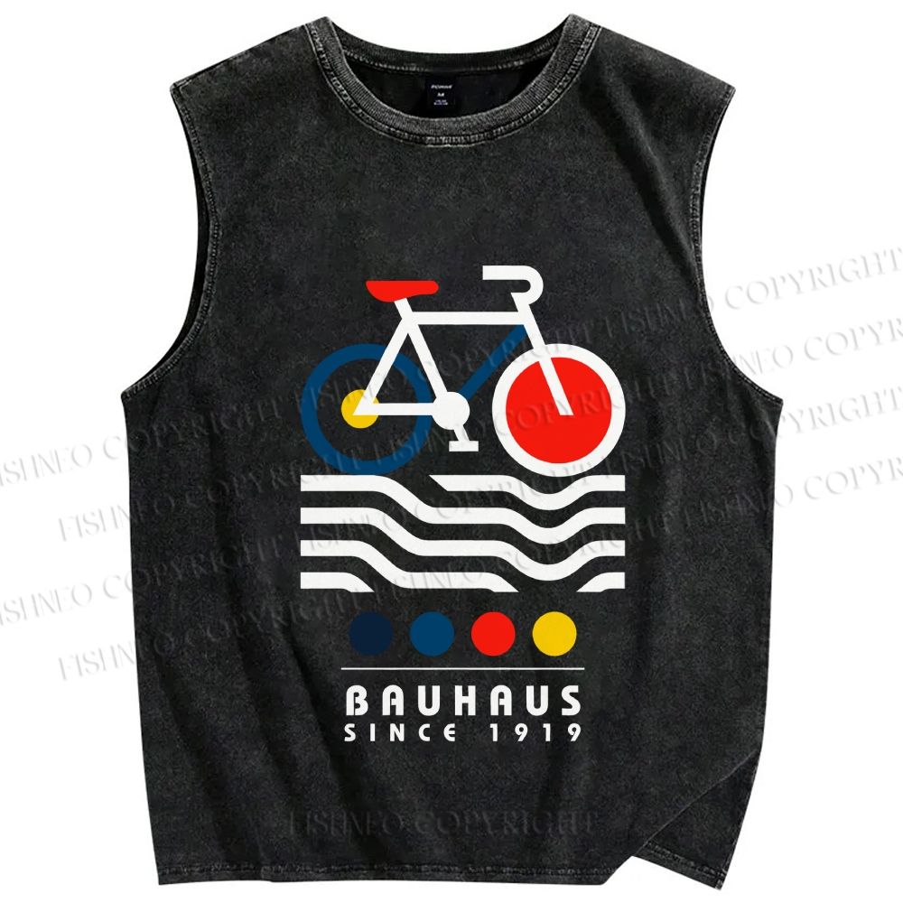 Unisex Bauhaus Bicycle Printed Washed Tank Top