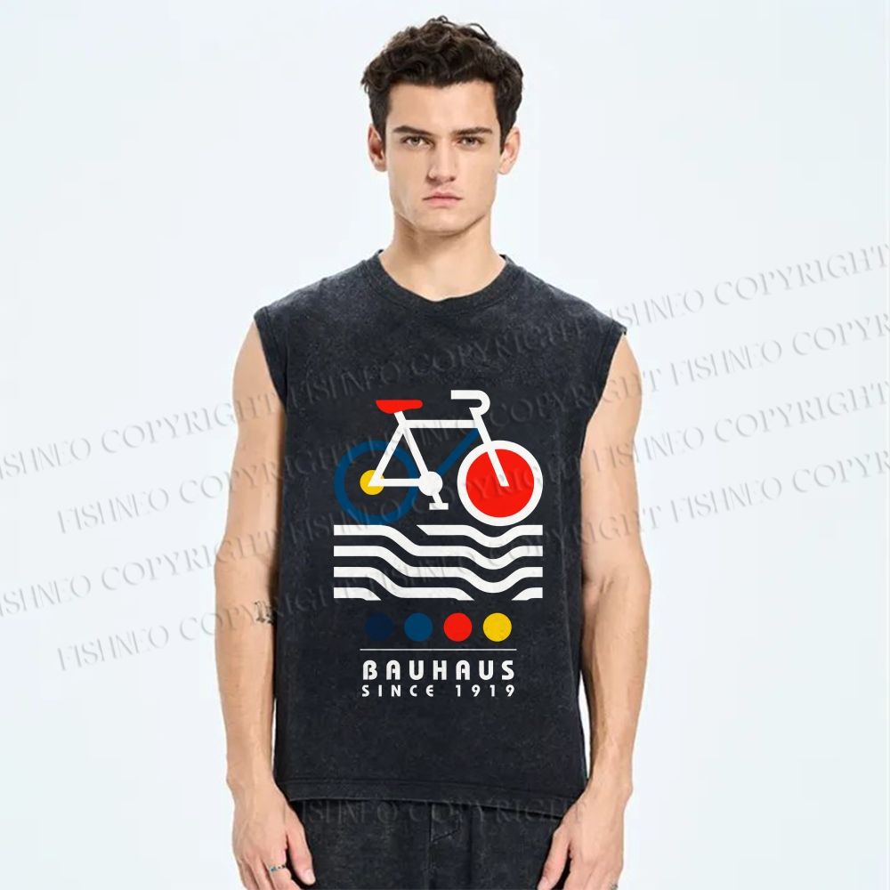 Unisex Bauhaus Bicycle Printed Washed Tank Top