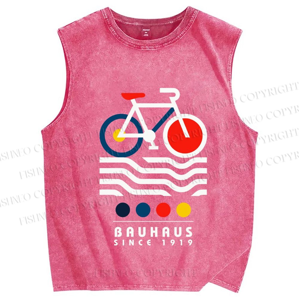 Unisex Bauhaus Bicycle Printed Washed Tank Top