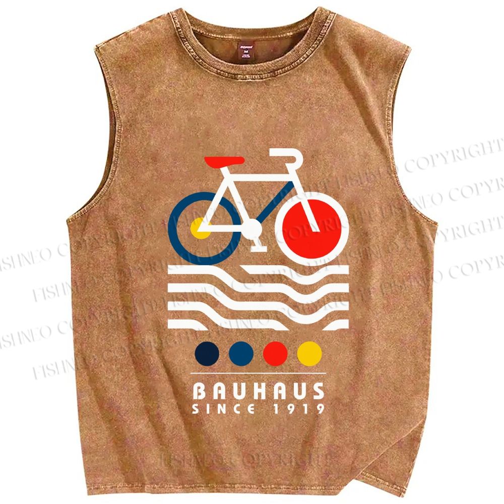 Unisex Bauhaus Bicycle Printed Washed Tank Top