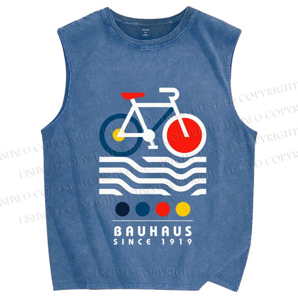 Unisex Bauhaus Bicycle Printed Washed Tank Top