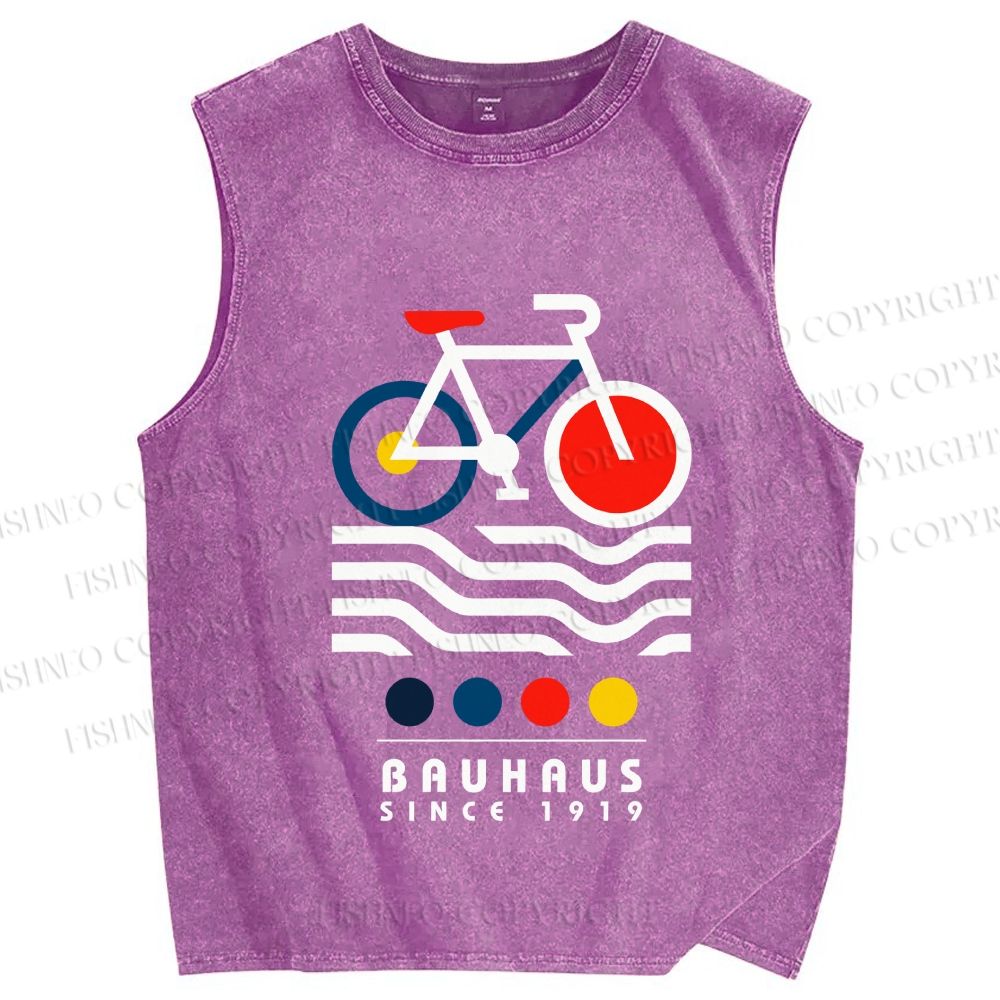 Unisex Bauhaus Bicycle Printed Washed Tank Top