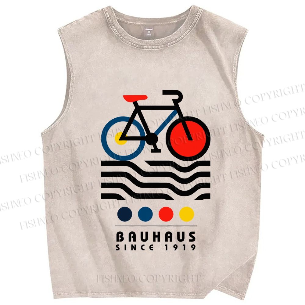 Unisex Bauhaus Bicycle Printed Washed Tank Top