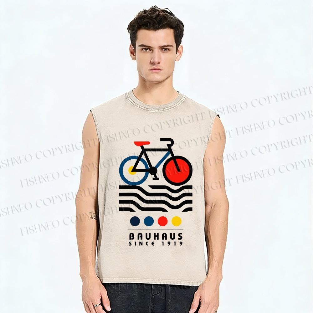 Unisex Bauhaus Bicycle Printed Washed Tank Top