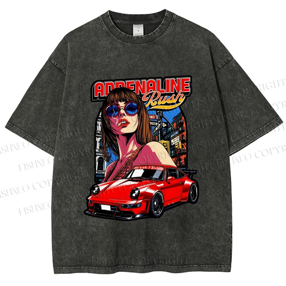 Unisex Porsche 911 Retro Poster Printed Washed Tee