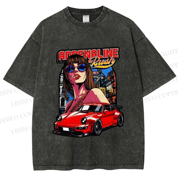 Unisex Porsche 911 Retro Poster Printed Washed Tee