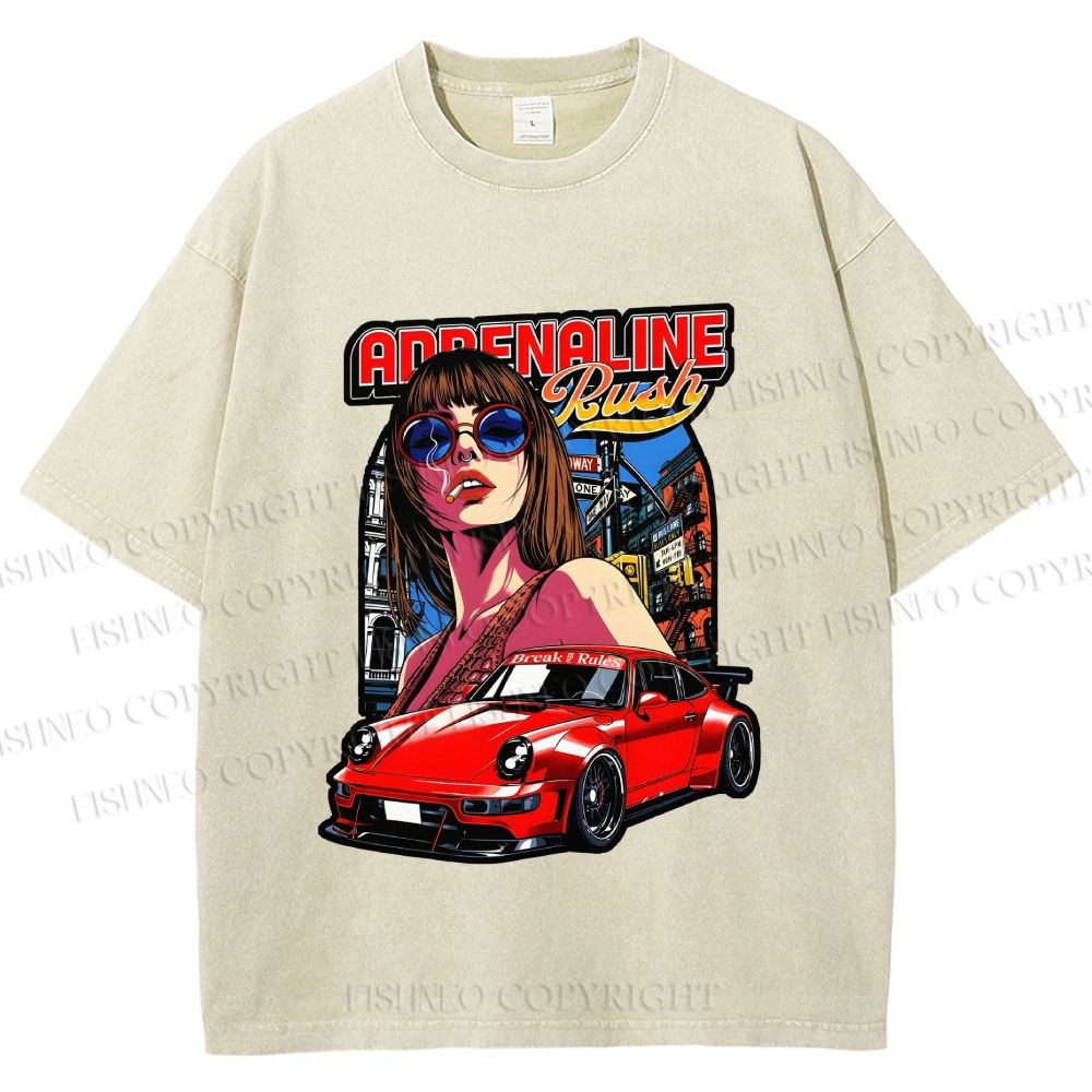 Unisex Porsche 911 Retro Poster Printed Washed Tee