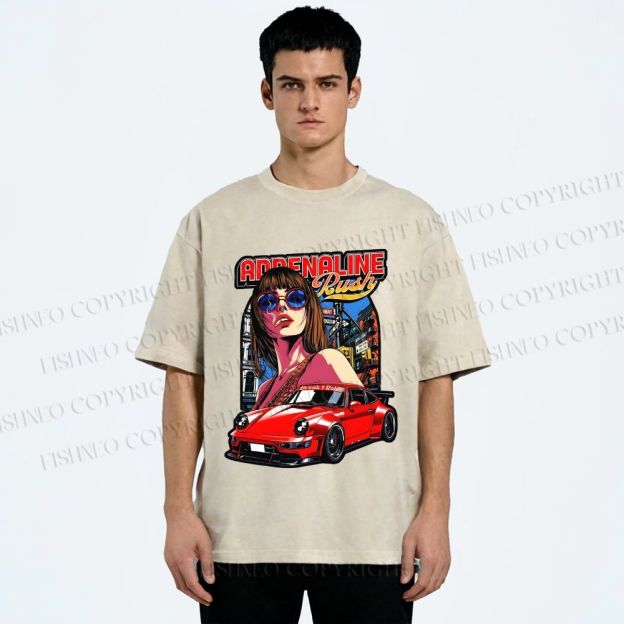 Unisex Porsche 911 Retro Poster Printed Washed Tee