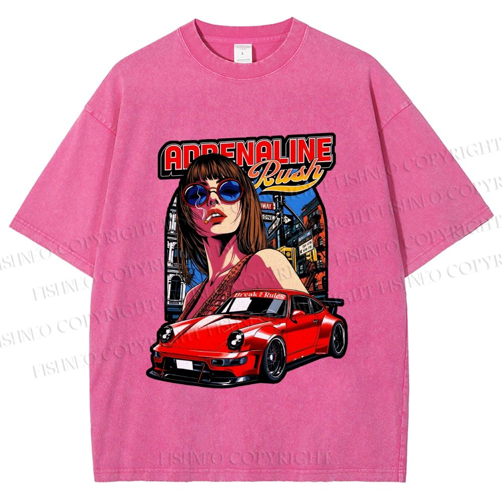 Unisex Porsche 911 Retro Poster Printed Washed Tee