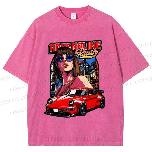 Unisex Porsche 911 Retro Poster Printed Washed Tee