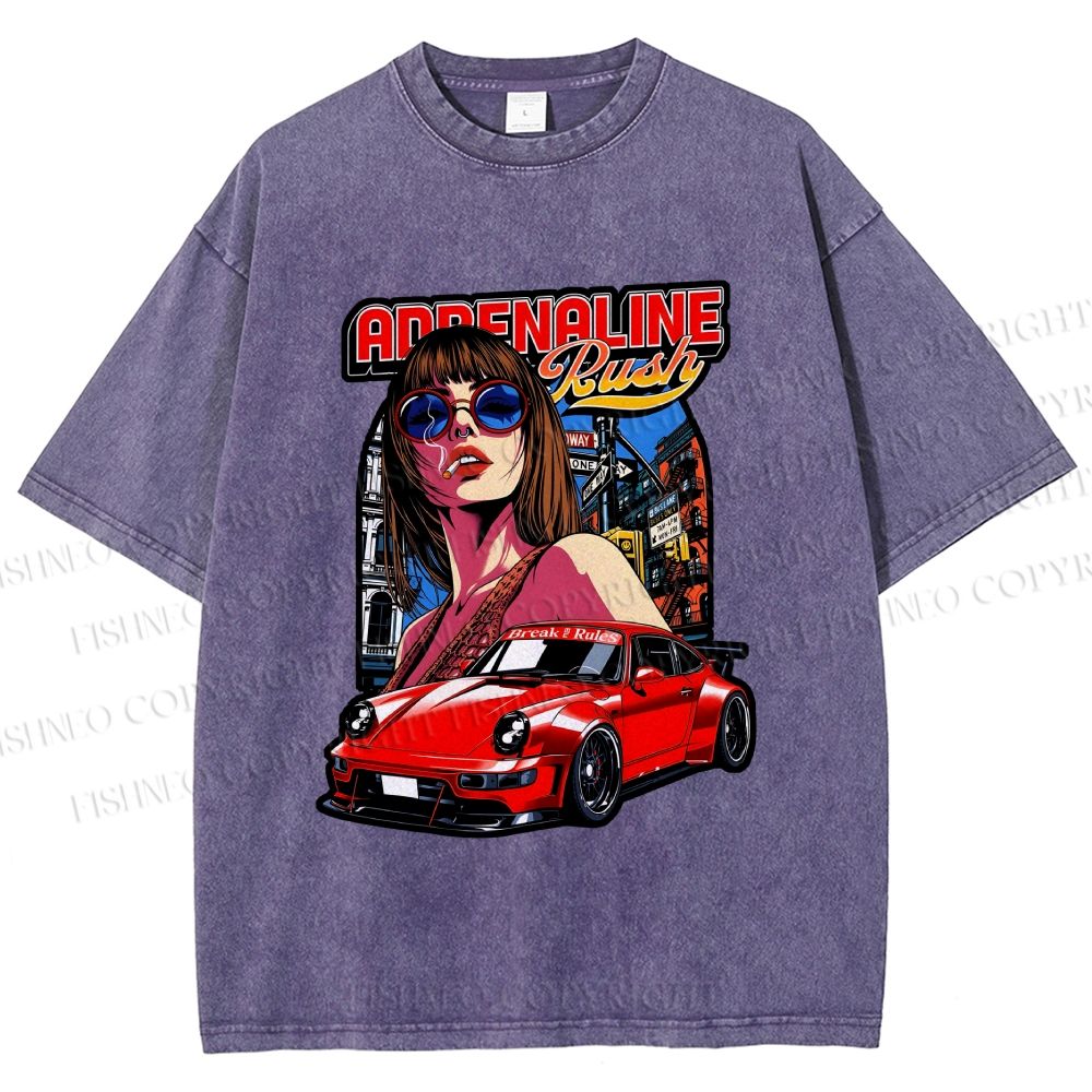 Unisex Porsche 911 Retro Poster Printed Washed Tee