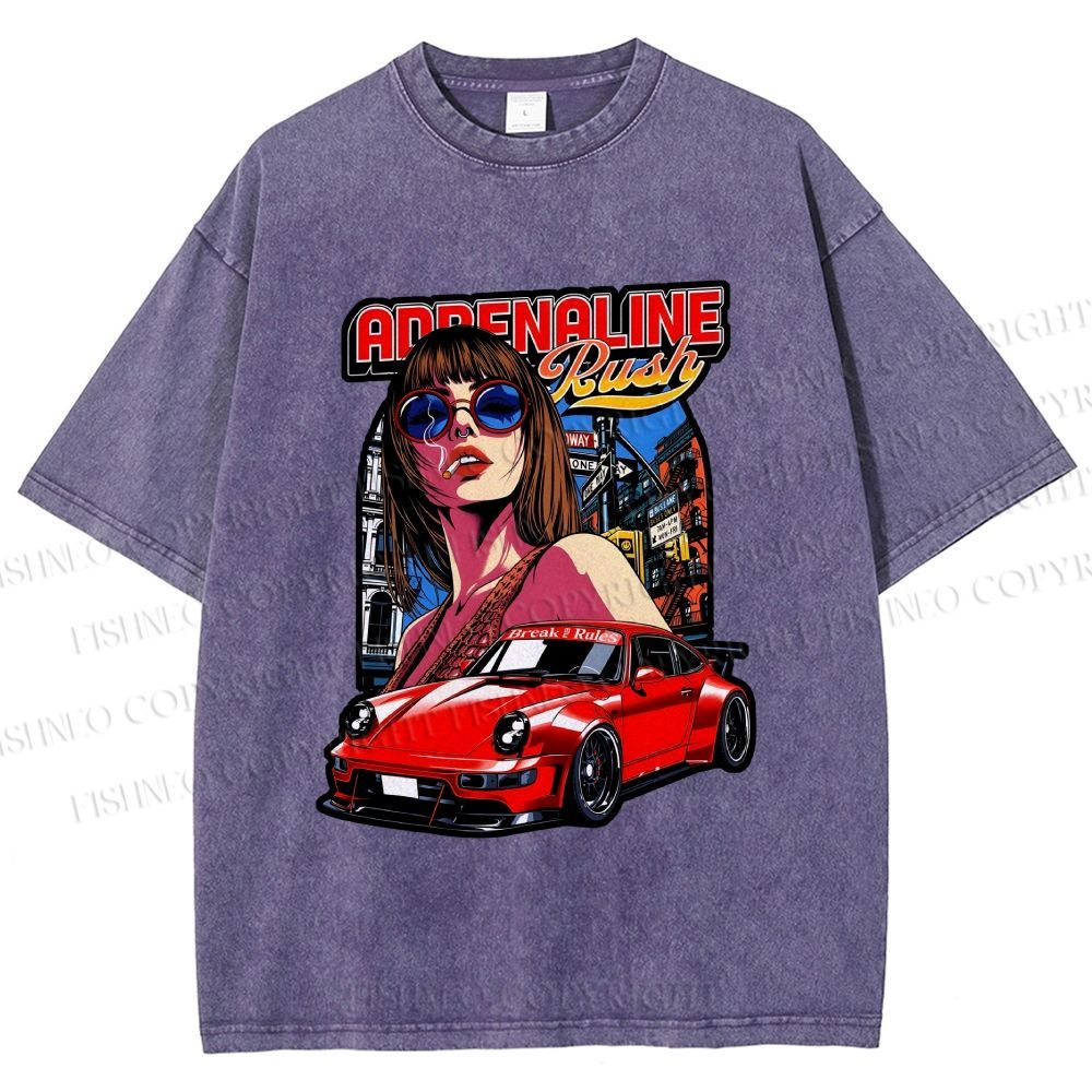 Unisex Porsche 911 Retro Poster Printed Washed Tee
