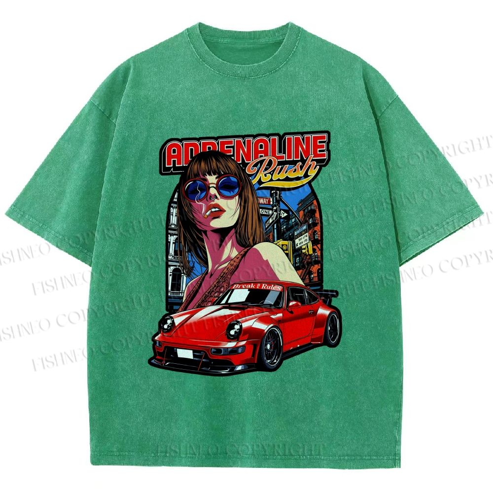 Unisex Porsche 911 Retro Poster Printed Washed Tee