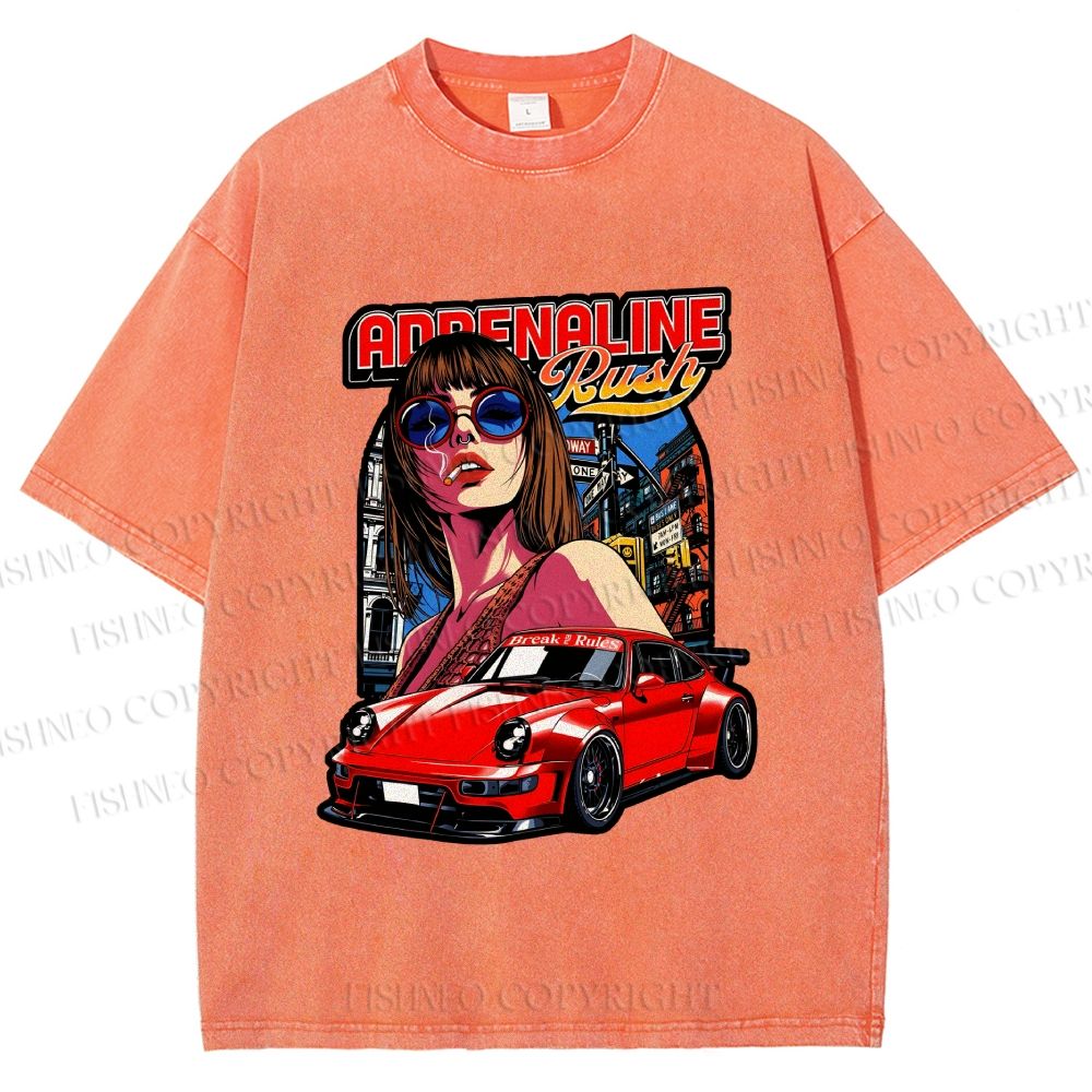 Unisex Porsche 911 Retro Poster Printed Washed Tee