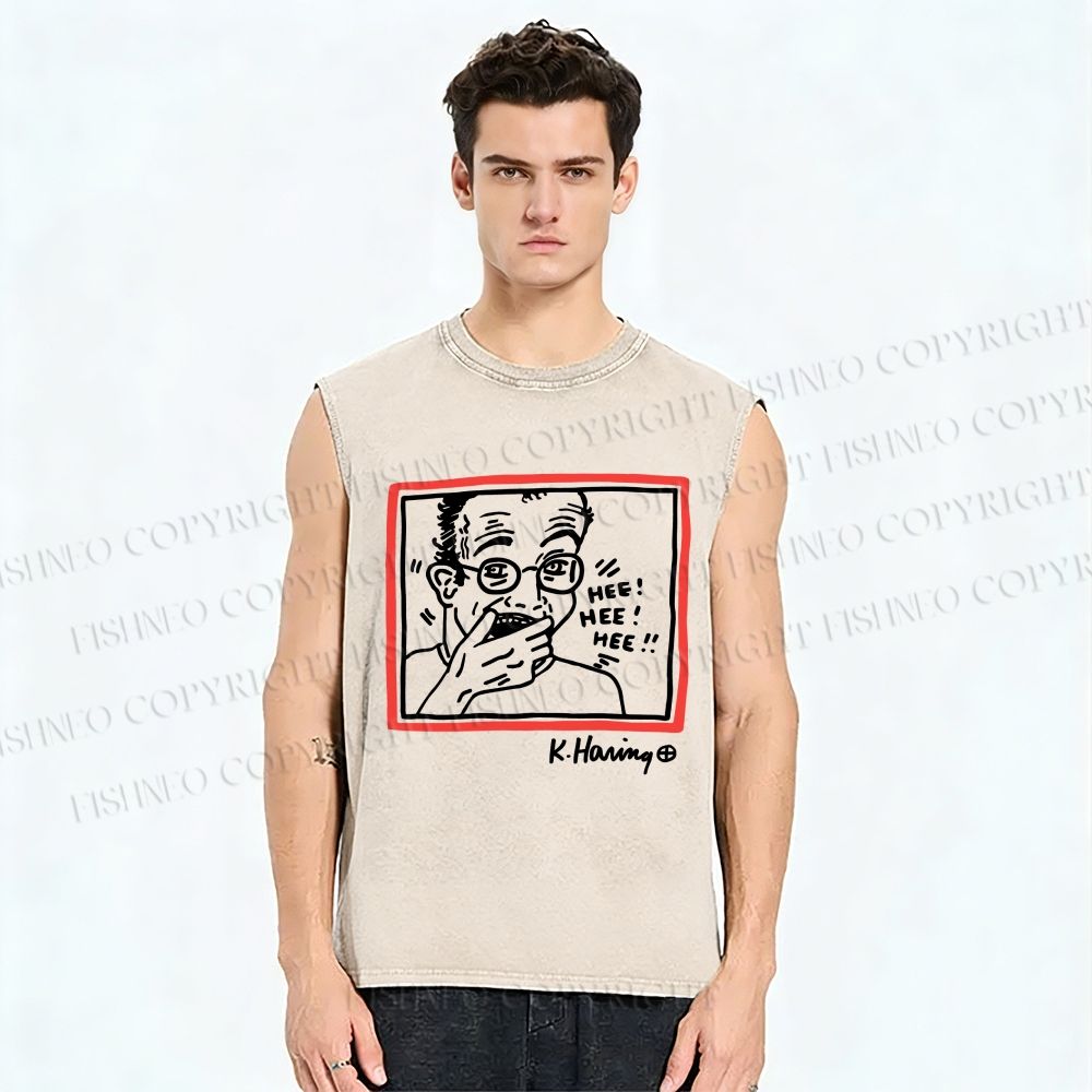 Unisex Untitled (Hee Hee Hee) Printed Washed Tank Top
