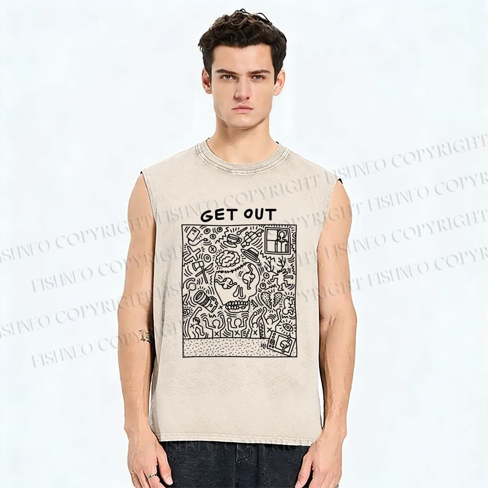 Unisex Keith Haring Get Out Printed Washed Tank Top