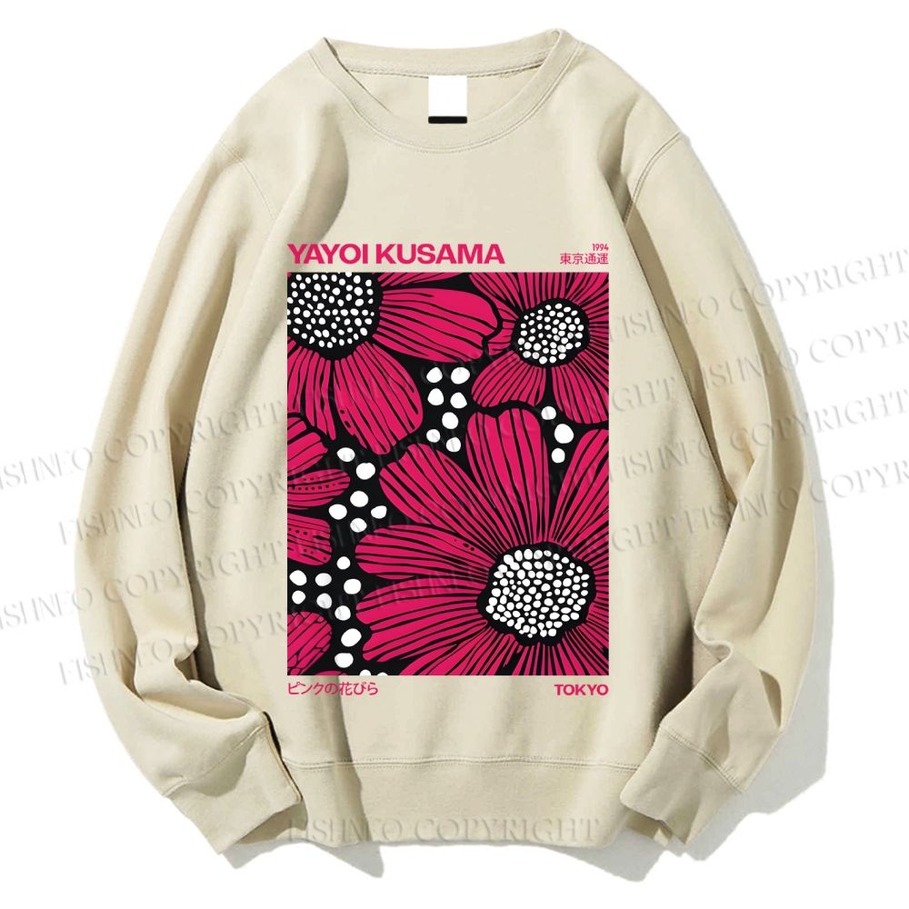 Unisex Yayoi Kusama Giant Pink Flowers Printed Sweatshirt