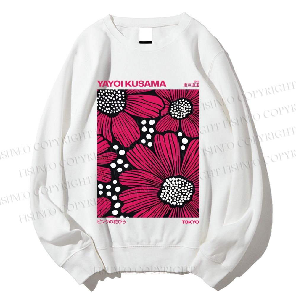 Unisex Yayoi Kusama Giant Pink Flowers Printed Sweatshirt