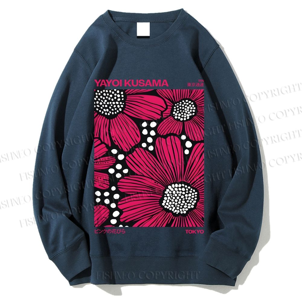 Unisex Yayoi Kusama Giant Pink Flowers Printed Sweatshirt