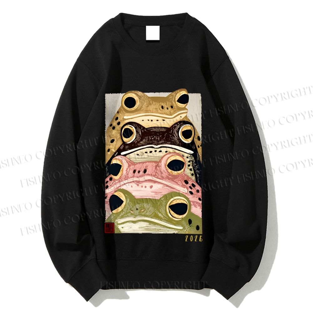 Unisex Whimsical Multi Colored Frog Art Printed Sweatshirt