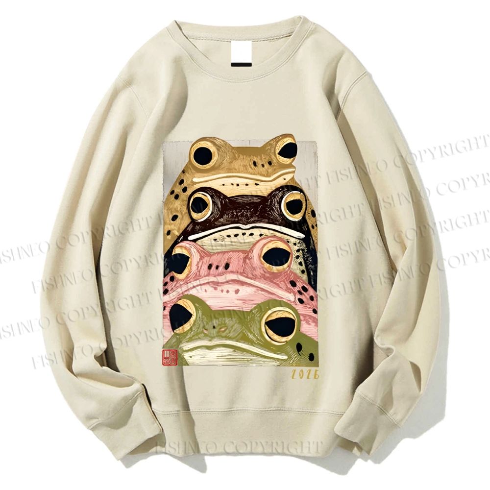 Unisex Whimsical Multi Colored Frog Art Printed Sweatshirt