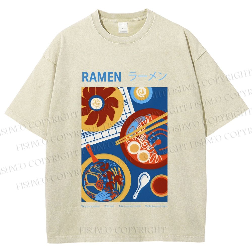 Unisex Ramen Printed Washed Tee