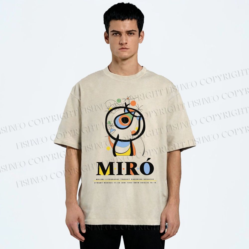 Unisex Joan Miró Abstract Art Printed Washed Tee