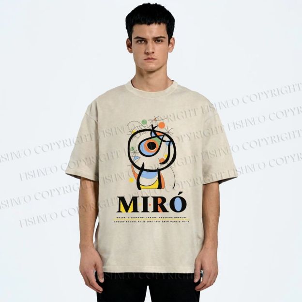 Unisex Joan Miró Abstract Art Printed Washed Tee